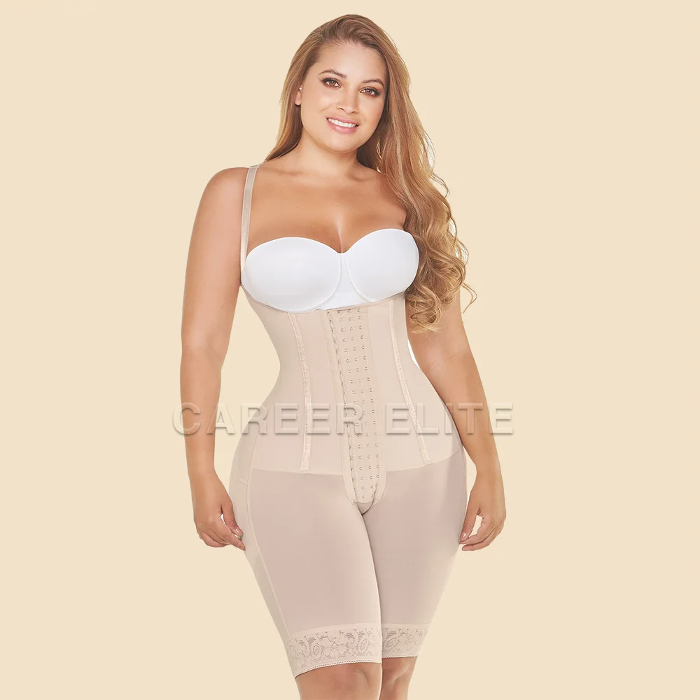 Full Body Shapewear With Bra Fajas Colombianas Long Sleeved＆Hooks Bodysuit Knee  Length Corset Waistcoat Shaper For Women Stage 2