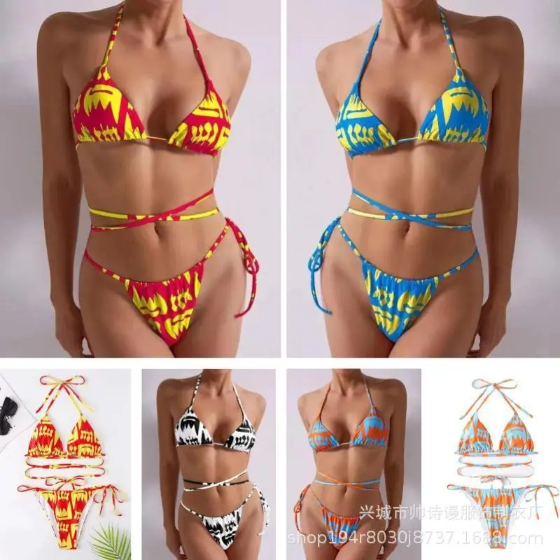

New Tie-Dye Long Shoelace Triangle Bikini Two-Piece Set Swimsuit Female Recommend