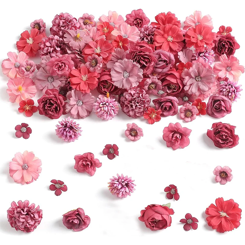 20 Stück/Set 4cm Lila Seidenrosen Künstliche Gänseblümchen-Blütenköpfe für Bastelarbeiten, Kränze, Hochzeiten, Partys, DIY, Heimdekoration, Kunstblumen – Detail 10