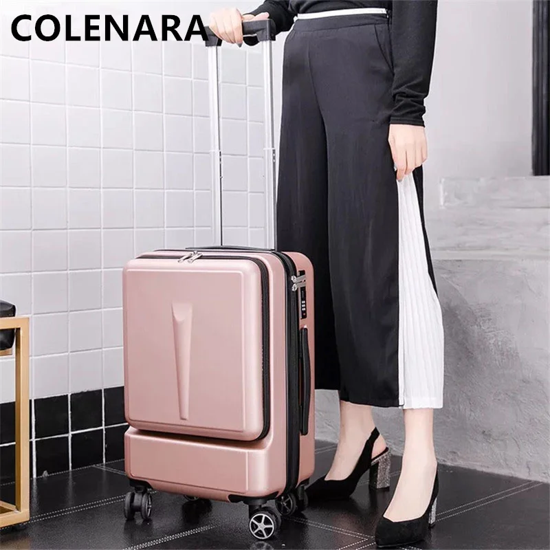 

COLENARA 20"24" Inch New Suitcase Women's Front Open Business Laptop Bag Trolley Case Password Box with Wheels Rolling Luggage