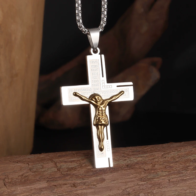 

New Fashion Stainless Steel Classic Christian Jesus Cross Pendant Necklace Men Women Trending Catholic Prayer Amulets Jewelry