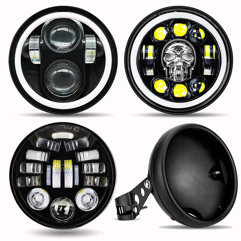 

5.75 Inch LED Headlight for Moto Car 5-3/4" Halo Angel Eyes Headlamp Round Cafe Racer Motorcycle Accessories