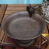 Antique Rustic Round Cast Iron Footed Bird Feeder With Bottom Base Home Garden Decor Table Heavy Metal Storage Bowl Plate Tray 4