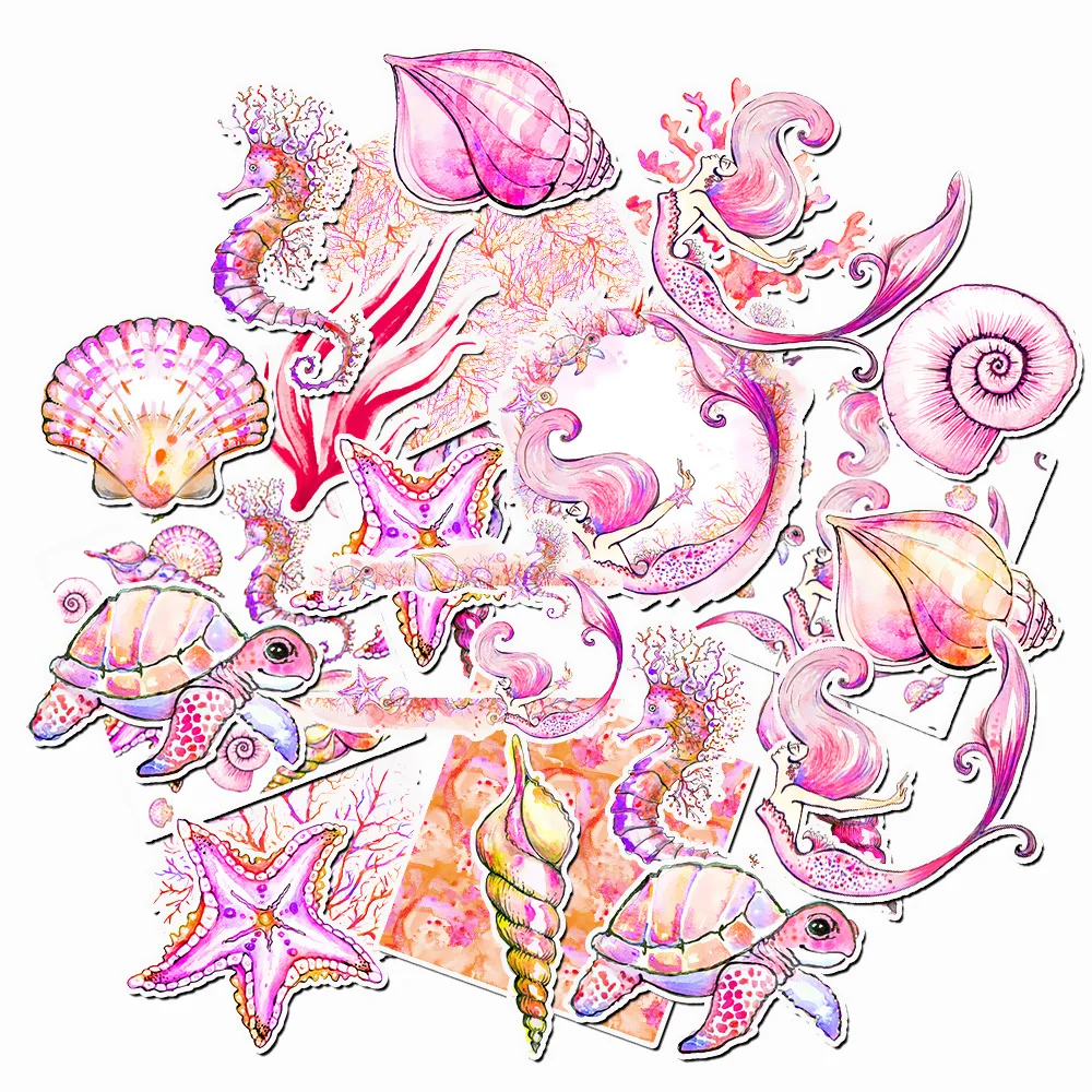 

Pack of 24 Vibrant Mermaid Themed Stickers - Pink Mermaid Sea Horse Shell Decals for Crafts, Scrapbooking, Journals and Laptops