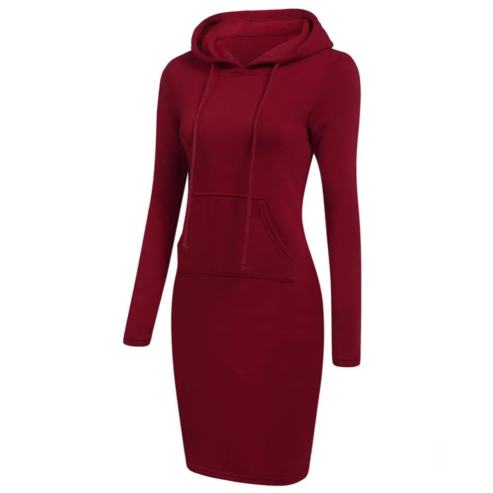 

Solid Color Hooded Long Sleeve Sweatshirt Women Hoodie Pocket Bodycon Hoodies Dress