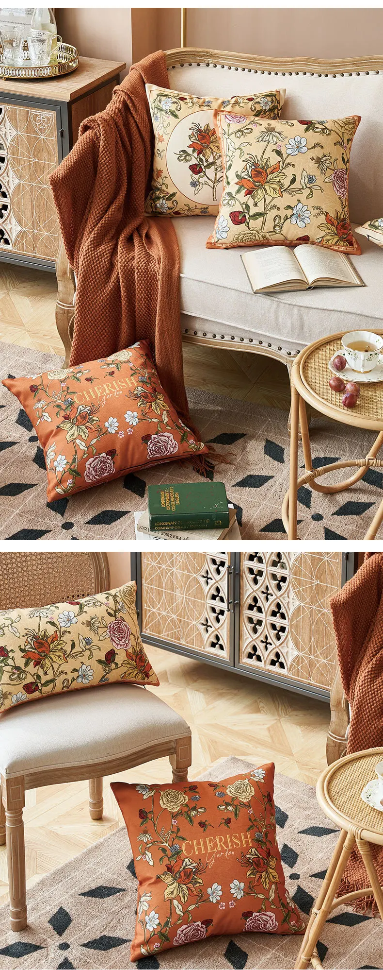 Pflanzen und Blumen bedruckte dekorative Kissenbezüge aus Samt, Euro-Kissenbezüge für Wohnzimmer, Schlafzimmer, Esszimmer, Heimdekoration – Detail 12