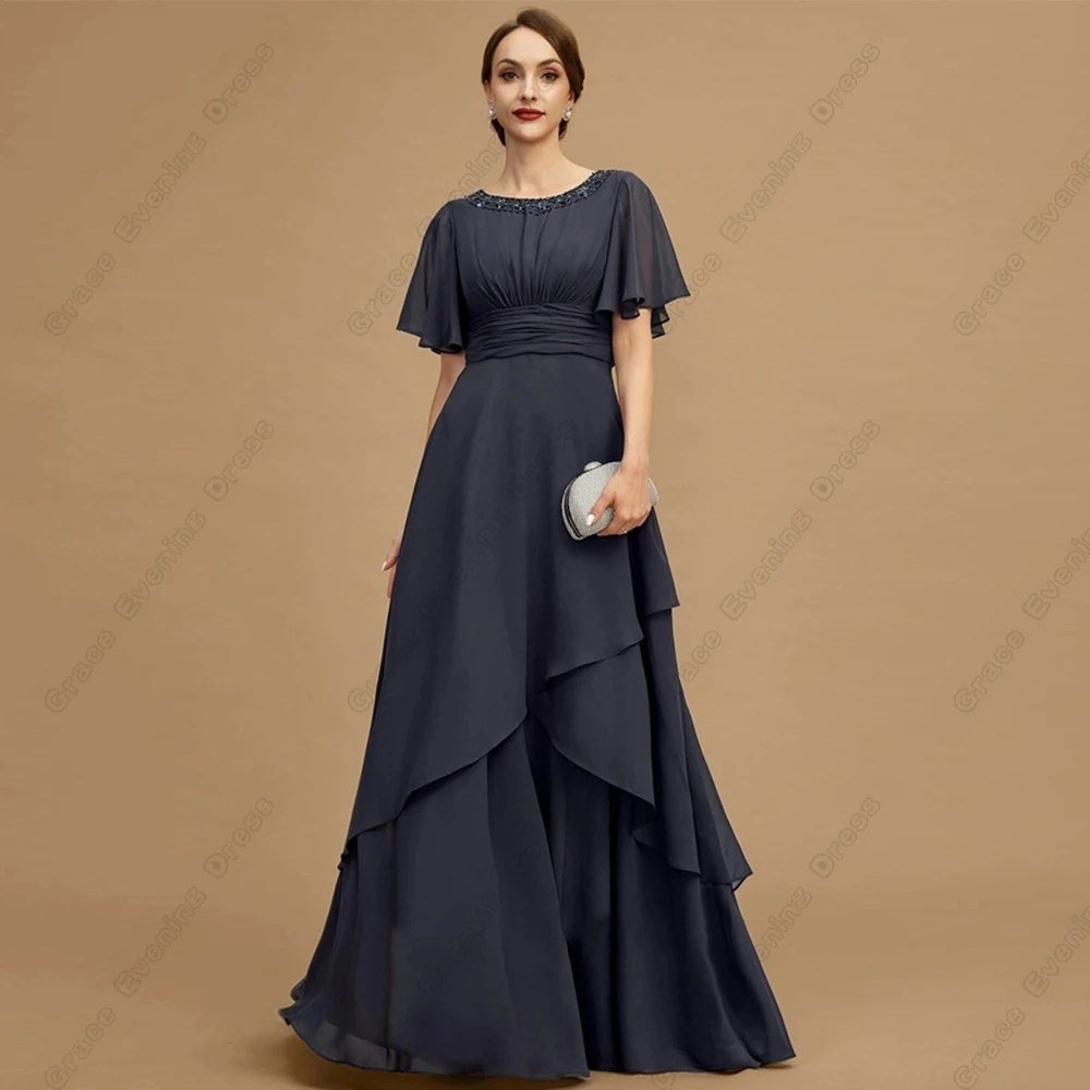 

Exquisite Scoop Mother of Bride Dresses for Women A Line Short Sleeve Wedding Party Dresses with Sequind 2024 Robe De Soirée