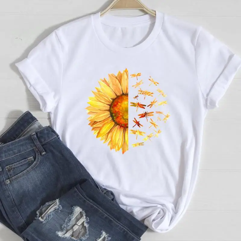 Clothing Floral Women Print European and American Short-sleeved T-shirt Women Clothing Tops Oversized T Shirt