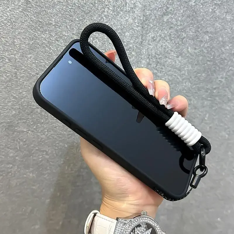 Elegant Lanyard-Enhanced Clear Shockproof Phone Case with Wrist Strap