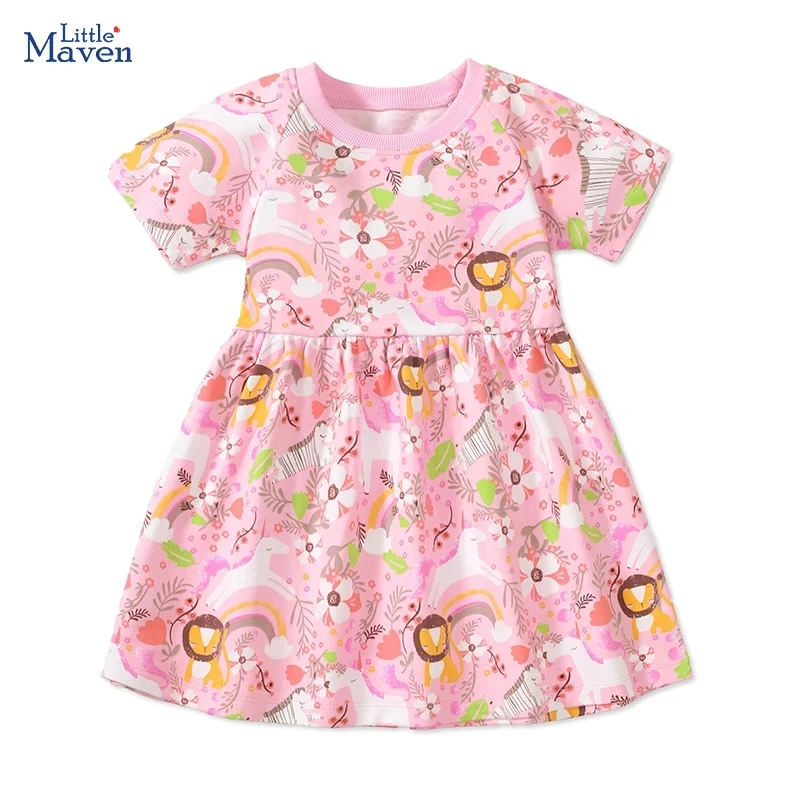 

Little maven Baby Girls Summer Flowers Party Dresses Cotton Children's Clothing Cartoon Animal Unicorn Girls Princess Dresses