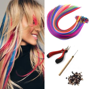 20 Strands/Pack Random Ten Colors Synthetic Colored I-Tip Stick Hair Extensions Straight Hair 16 Inch For Women High Temperature 1