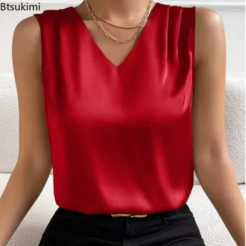 New 2025 Women's Summer Elegant Tunic Shirts Top Blouses Girls Elegant White Vintage Office Satin Silk Basic Chiffon Tops Female