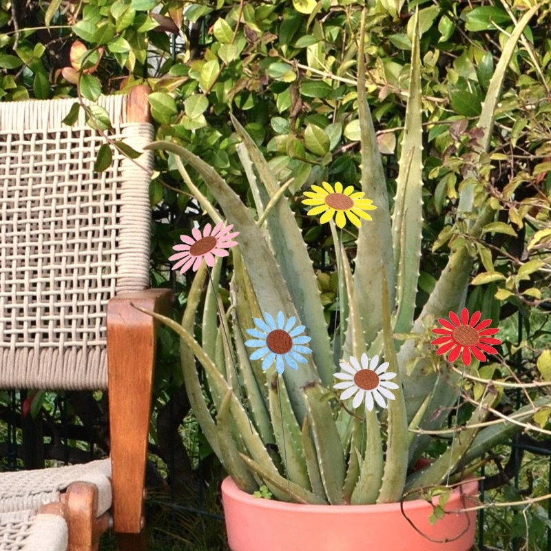 5pcs Vintage Metal Sunflower Garden Stakes Yard Lawn Patio Ornaments Waterproof Flower Stick Indoor Outdoor Decor garden art decor
