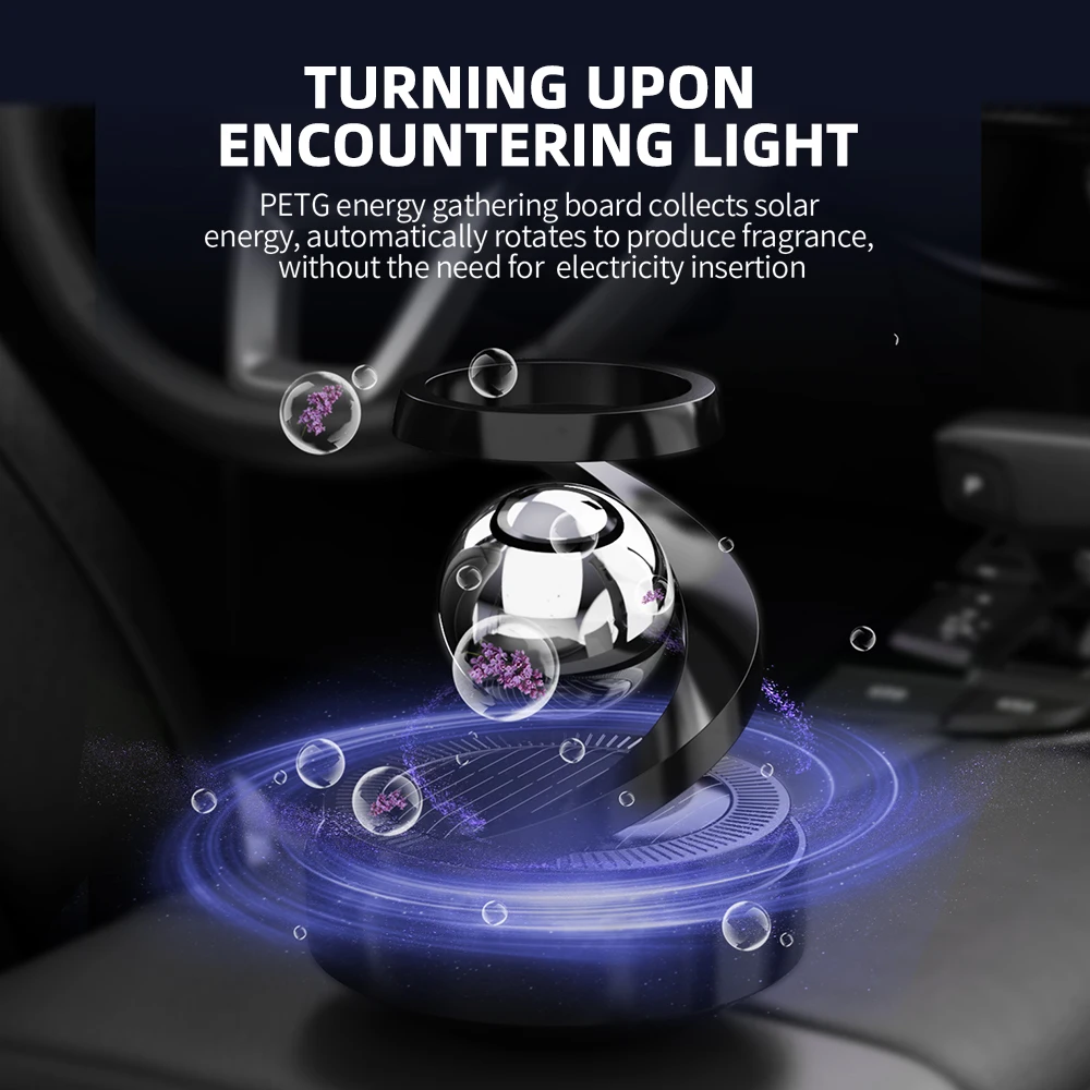 Solar Car Rotating Aromatherapy Perfume Diffuser Levitation Rotating Auto Lasting Fragrance Air Purifier Car Interior Decoration Accessories