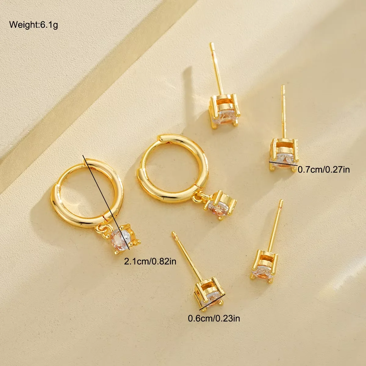 6 Pcs Luxury Gold Plated Zircon Earring Set for Women Fashion Geometric Pendant Huggie Punk Unisex Rock Earring Piercing Jewelry