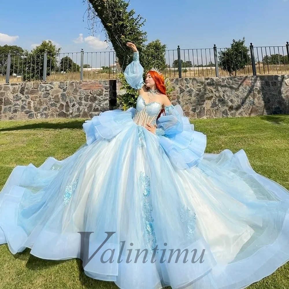 Valintimu Modern Ball Gown Quinceanera Dresses for Girl Tiered Tulle Detachable Sleeves Robe Quinceanera Rouge Customized