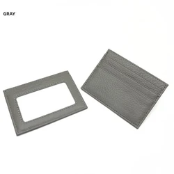 Sleek Cowhide Leather Card Wallet - Compact Cardholder (Grey)