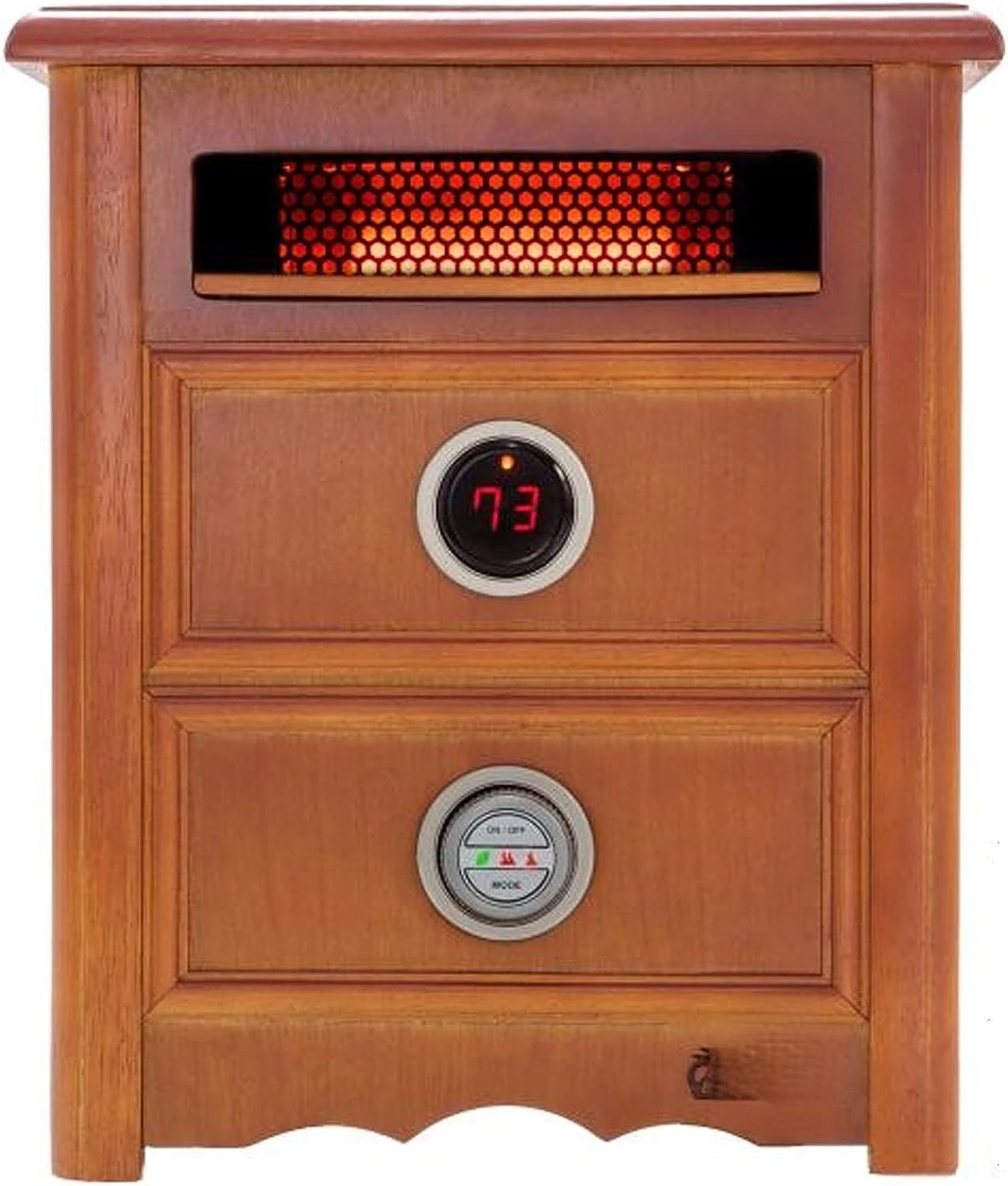 

Heater DR999, 1500W, Advanced Dual Heating System with Nightstand Design, Furniture-Grade Cabinet, Remote Control, Cherry Neck w