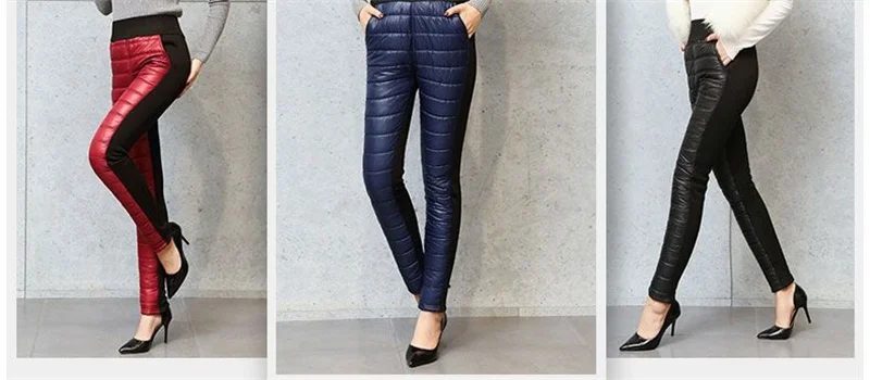 Women Warm Down Cotton Pencil Pants Patchwork High Waist Stretch Velvet Sweatpants Female Casual Skinny Snow Winter Trousers 6XL