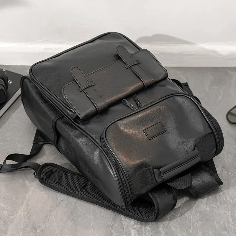 Fashion Men's Backpack Casual Solid Leather Backpack Men High Capacity Travel Backpack Schoolbags Brand Design Back Packs Bags 3