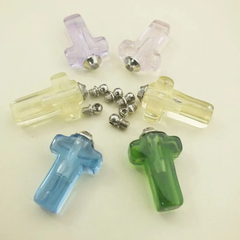 

100pcs/lot hot summer style mixed color cross Crystal Perfume & Aroma Oil Vial Pendants