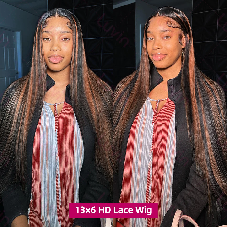 Luvin Ombre Highlight 13x4 Lace Front Wig Human Hair 1B/30 Black Brown Straight 13x6 Hd Lace Frontal Wigs For Women