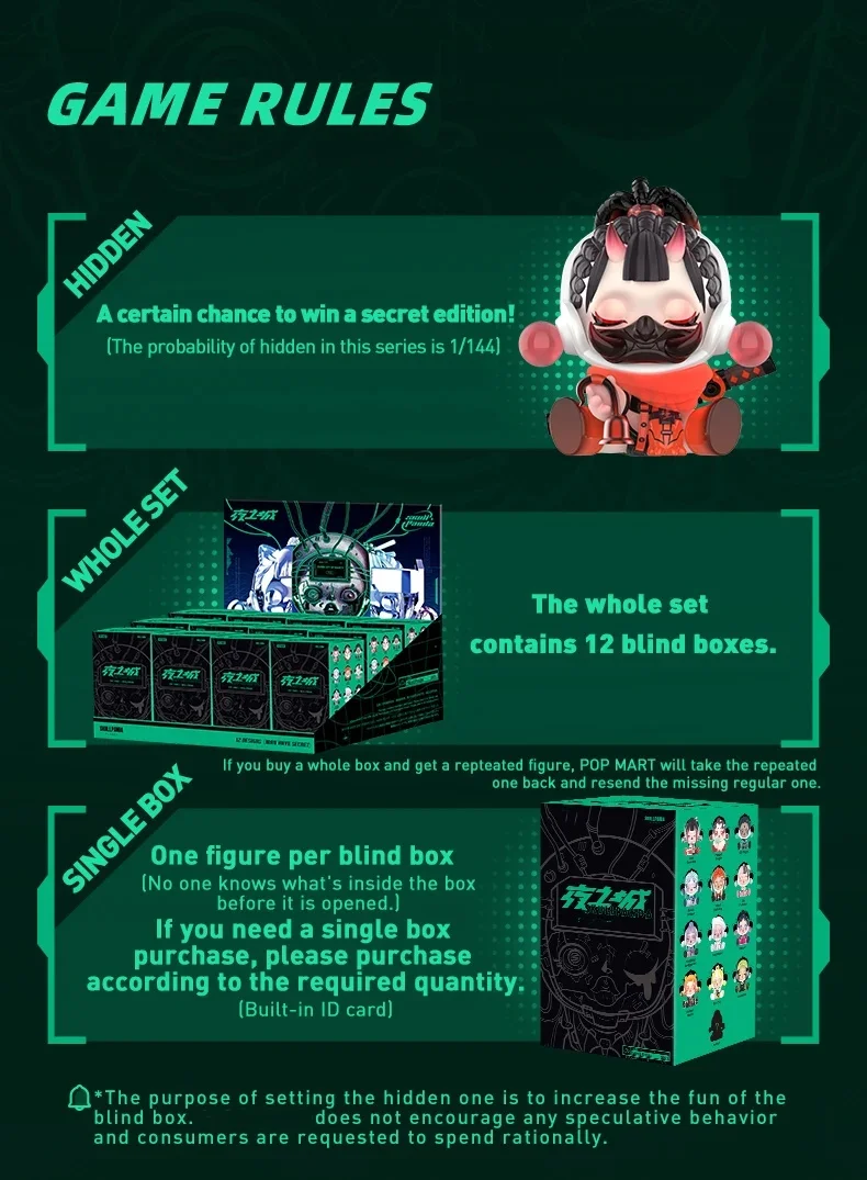 POP MART Skullpanda City of Night Serie Original Blind Box Mystery Box Erraten Tasche Spielzeug Puppe Nette Anime Figur Desktop Ornament – Detail 4