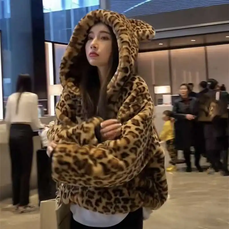 

Autumn Winter Leopard Faux Fur Coats Women Long Woman Warm Ladies Jackets Female Plush Teddy Outwear C107