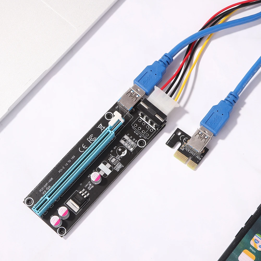 PCI-E 라이저 카드, PCI 익스프레스 1x 16x 라이저 익스텐더 라이저 어댑터, USB 3.0 케이블, SATA 4 핀 전원, 채굴 카드