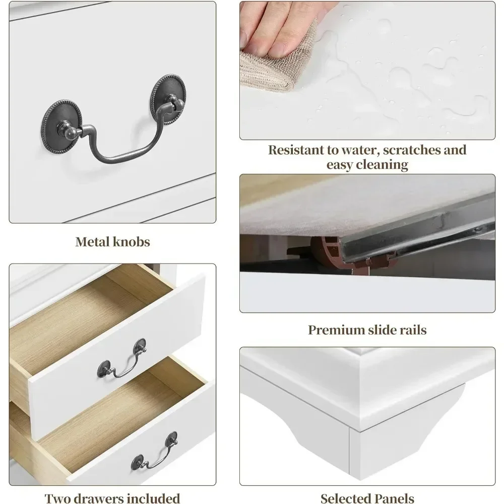 Fully-Assembled Nightstands Set of 2, 2-Drawer Nightstands Large Classic Bedside Tables with Storage, Wooden Painted 6