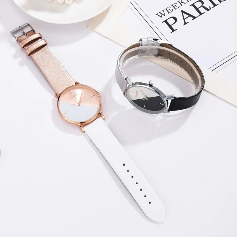 

Watches Women New Fashion Ladies Cute Dress Watch Colorblock Dial Analog Quartz Leather Bracelet Wristwatches montre femme