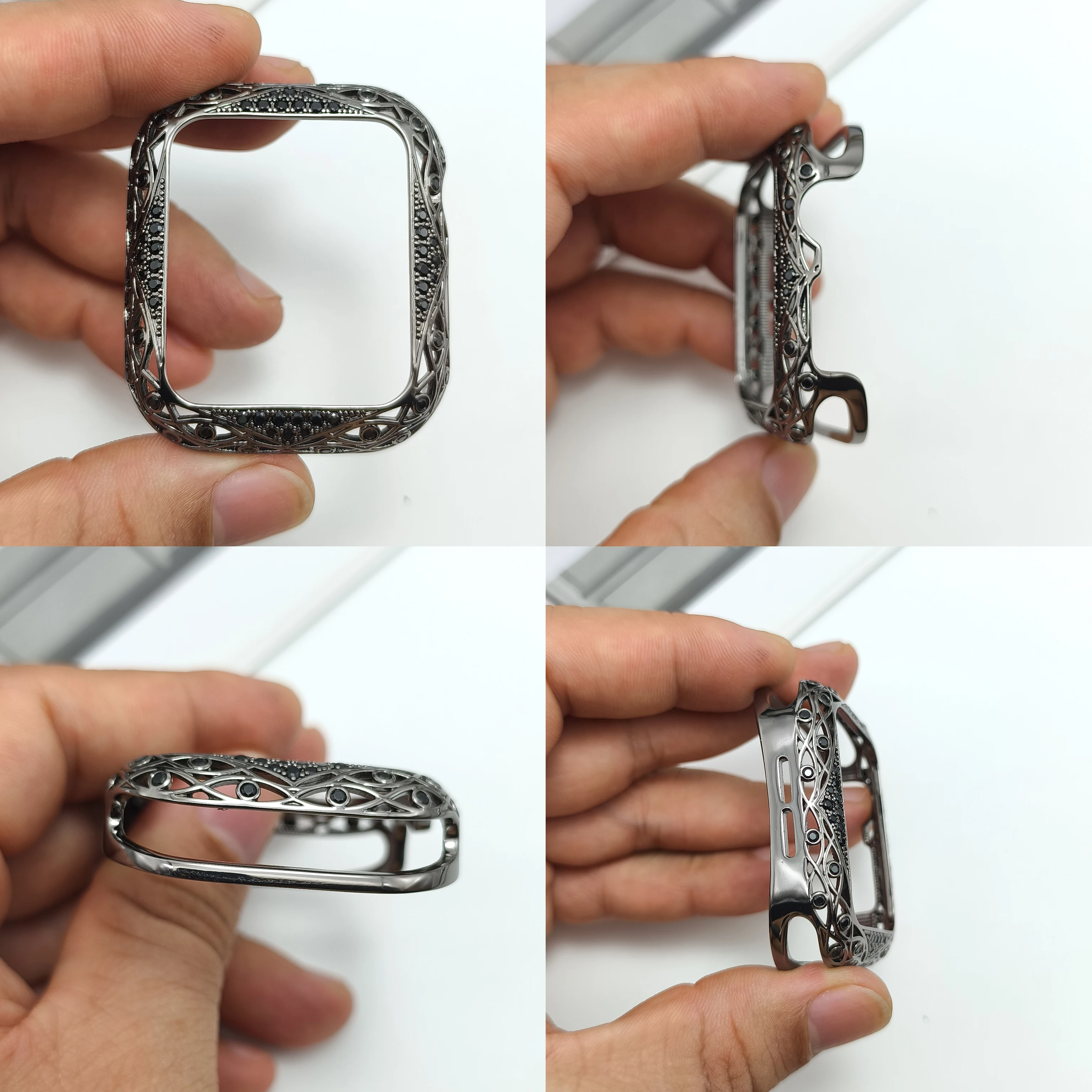 Hochwertiges, mit Diamanten besetztes Hohlgehäuse aus Aluminiumlegierung mit Tulpenmuster für S11 S10 46 45, 44–38 mm, modisches Gehäuse für iWatch S9 S8 S7 – Detail 7