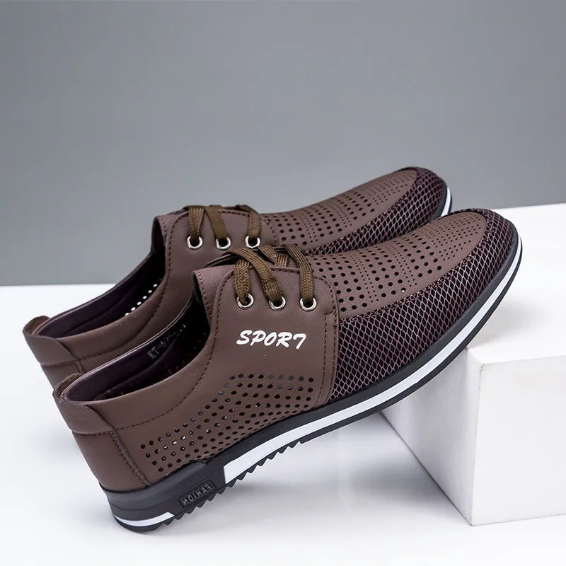 

Leather Casual Shoes Breathable Wear-resistant Sports Mens Shoes Solid Color Lace-up Office Man Shoe Shallow Outdoor Sneakers