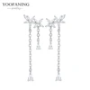 YUXINTOME 1 PC 925 en argent Sterling aiguille d'oreille coloré Zircon chaîne gland boucles d'oreilles pour les femmes deux trous boucle d'oreille bijoux A45