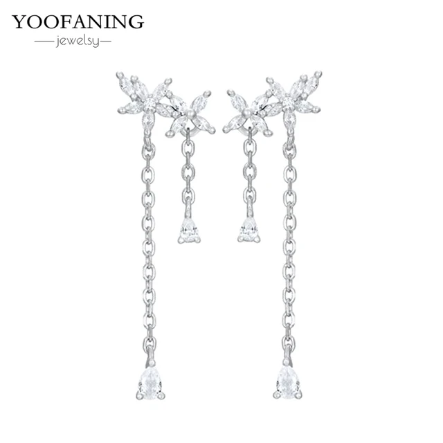 YUXINTOME 1 PC 925 en argent Sterling aiguille d'oreille coloré Zircon chaîne gland boucles d'oreilles pour les femmes deux trous boucle d'oreille bijoux A45