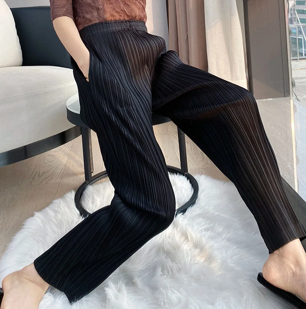 Summer Pants Women's Comfortable Casual 2024 New Loose Straight Leg Pants Wide Leg High Waist Slim Pleated Pants Fashion All-Ma