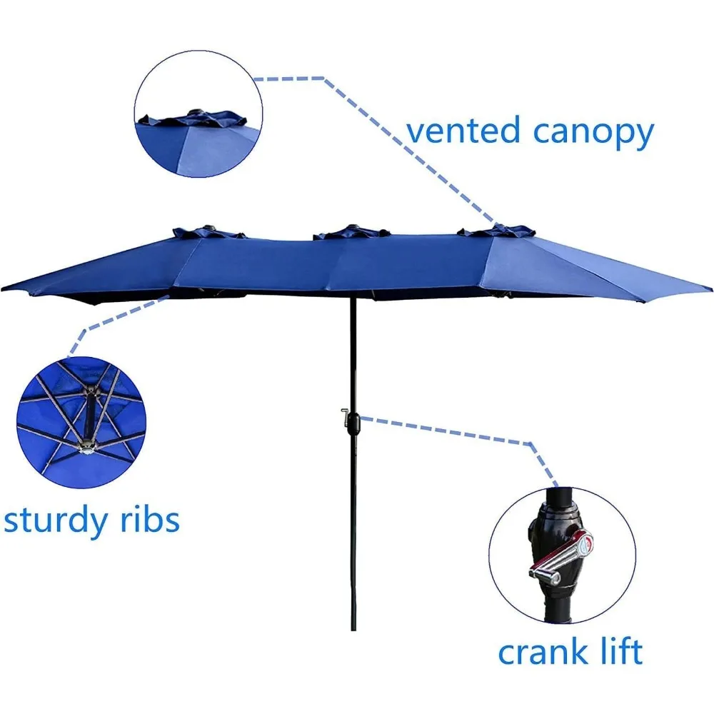 15ft Large Patio Umbrella Not Include Base, Outdoor Double-Sided Rectangle Market Umbrella with Crank Handle, Perfect