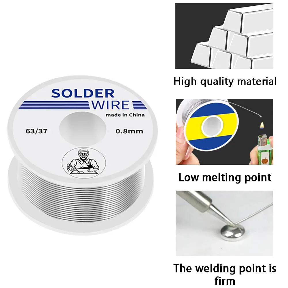 

1PC 50g 0.8mm Soldering Wire 63/37 Tin Lead FLUX 2.0% Tin Wire Melt Rosin Core Solder No-clean Soldering Welding Wire Reel Roll