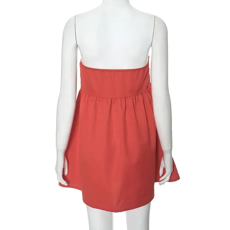 Elegant Solid Strapless Dress Women's Sleeveless Beach Vacation Short Dress Splice Off Shoulder Loose High Waist Clothing 6