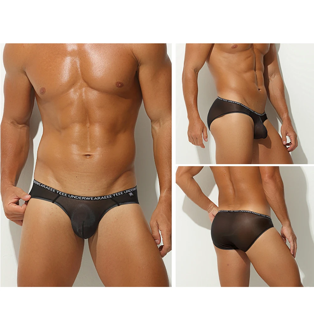 Ropa interior triangular transparente de seda de hielo para hombre, bragas de cintura baja, lencería sin costuras, calzoncillos elásticos suaves transpirables