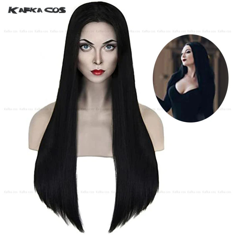 

Wednesday Addams Family Morticia Cosplay Wig Black Long Straight Hair Heat Resistant Synthetic Halloween Party Props Woman Wigs