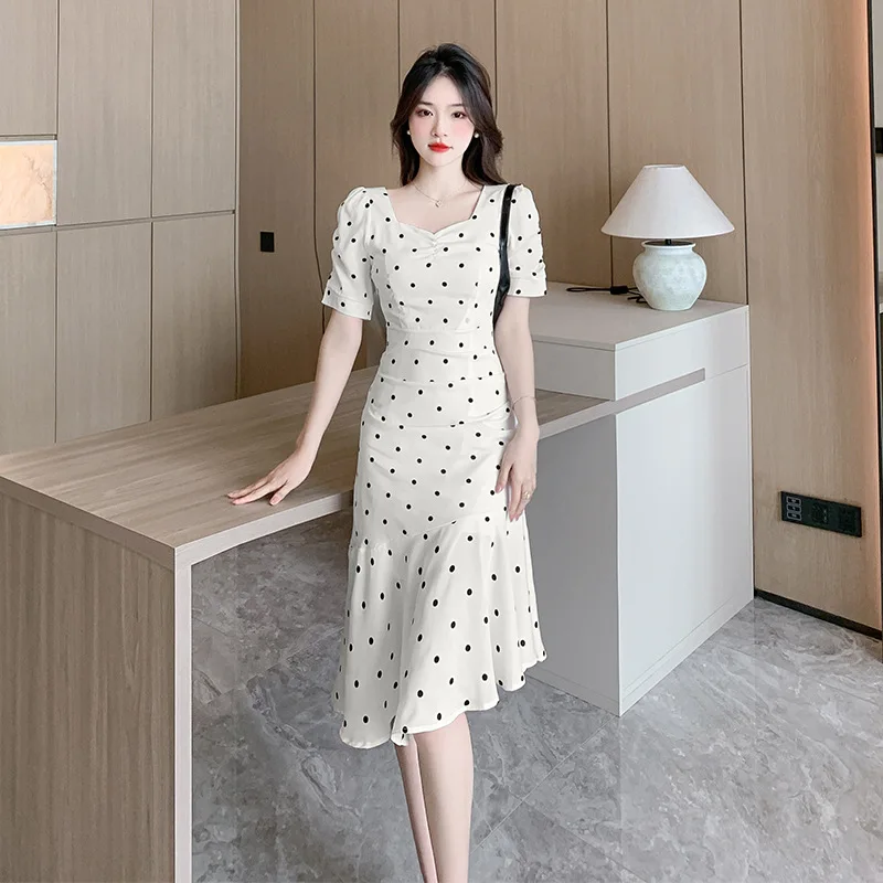 

Французский стиль, дизайн, разумное волнистое платье-годе в горошек, лето 2023, женское тонкое платье со вкусом, модель q645