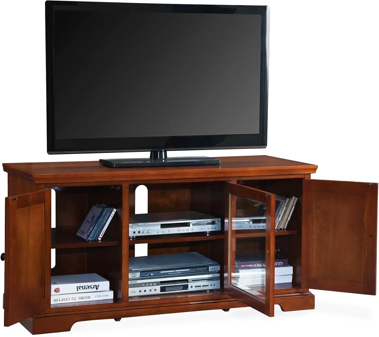 

Телевизионная подставка Leick Home 87350 с тремя дверцами и шкафом для хранения телевизора 55 дюймов, коричневая вишня Westwood
