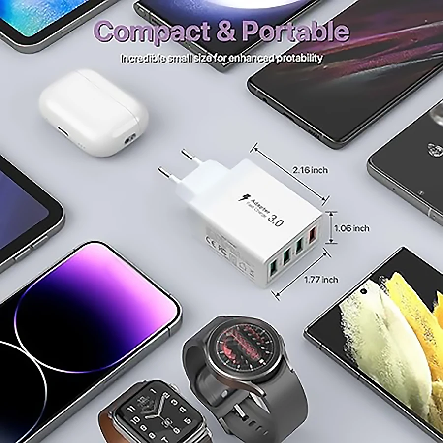 EU Plug 30W 4-Port USB Fast Charger with QC 3.0 Technology