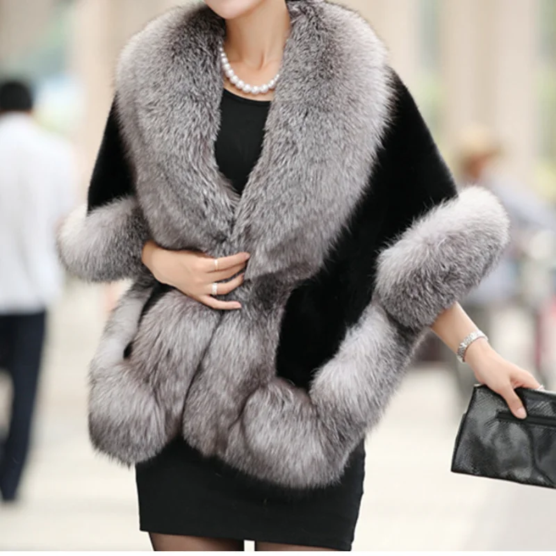 

Faux Fur Coat Autumn and Winter New Style Faux Mink Hair Shawl Women Fox Hair Collar Bride Wedding Dress Short Cape