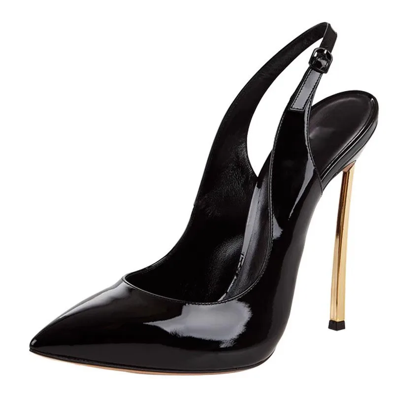 

Sexy Pink White Patent leather Back strap Blade heels Pumps Pointed toe Slingbacks High Heels Street Outfit Wedding Shoes Woman