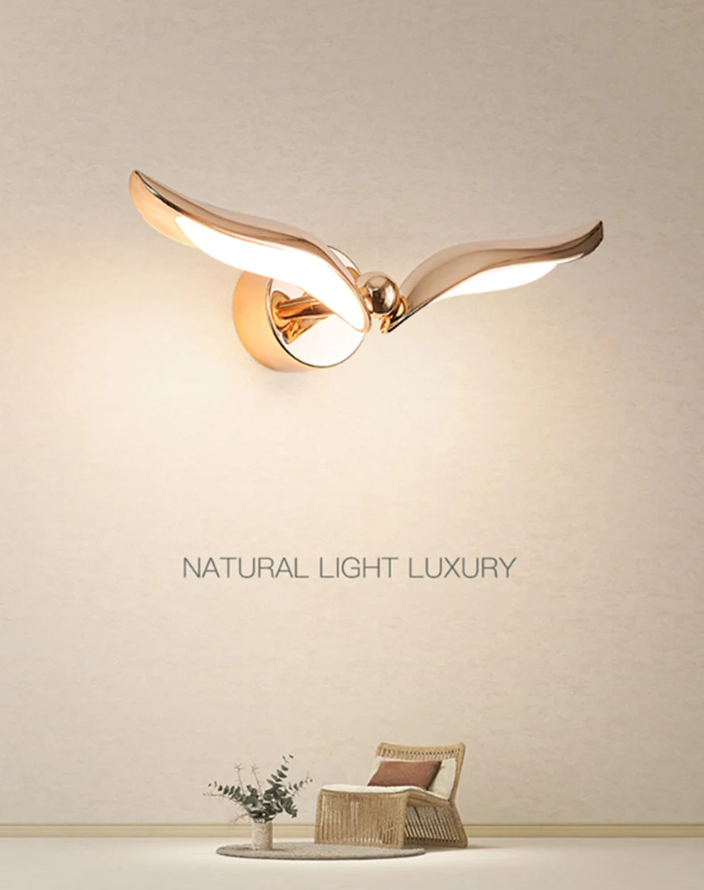 This interior modern design incorporates a Flying Bird Wall Light, featuring an eagle.