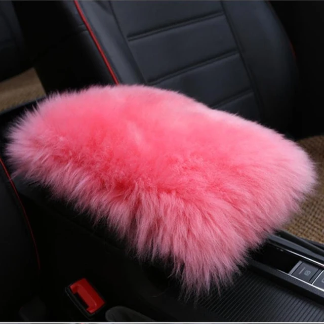 Car Plush Armrest Cover Faux Fur Auto Center Arm Rest Console Pad Wool Cushion Protector Universal for SUV/Truck/Car Pink