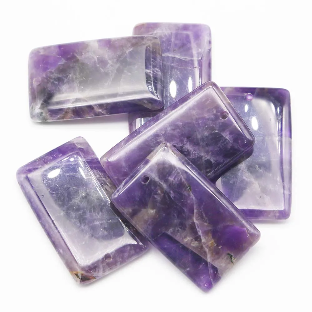 Natural Stone Square Singlehole Necklace Pendants Quality Lapis Lazuli Amethyst Charm Fashion Jewelry Accessories Wholesale 6Pcs