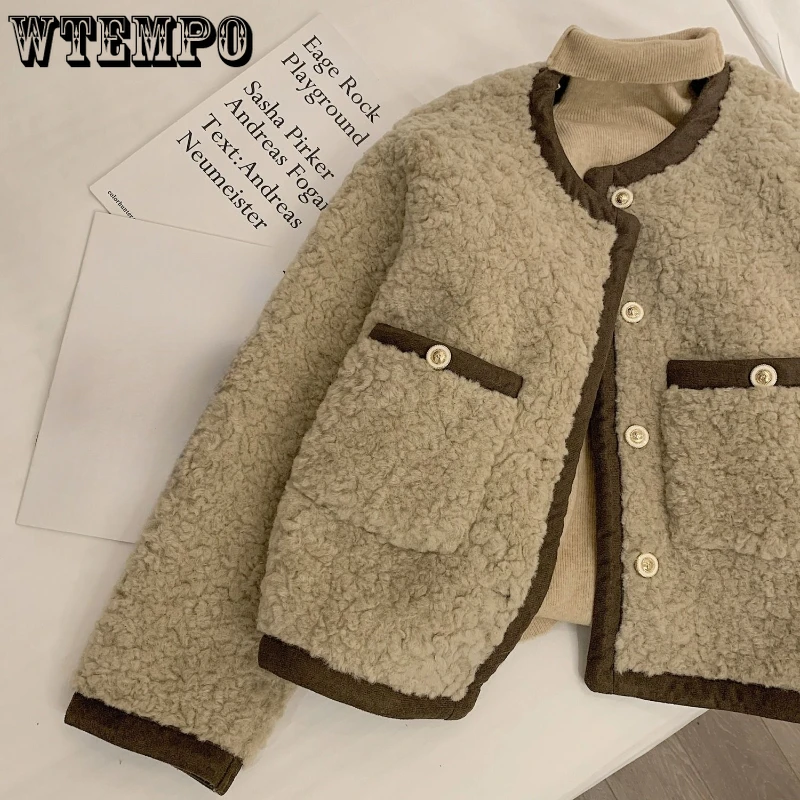 

Lamb Wool Coat Female Autumn and Winter Color Integrated Fleece Short Coat Top Women Clothing